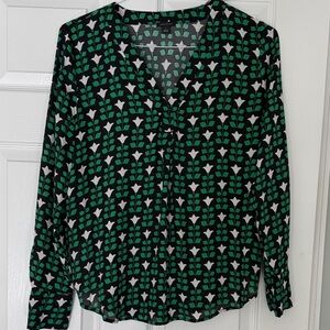 Ann Taylor Black and Green Patterned Blouse